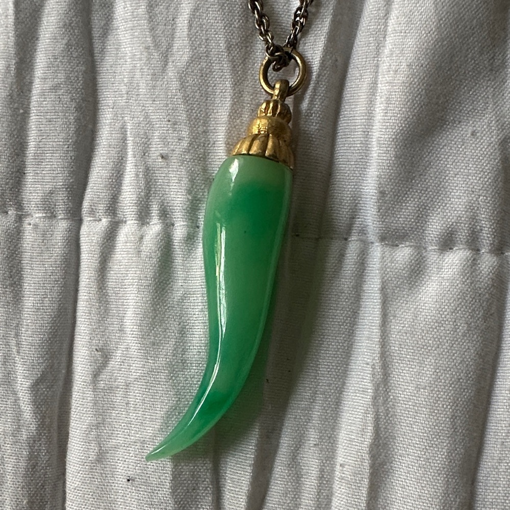 Kenneth Jay Lane Gold Necklace with Green Pendant